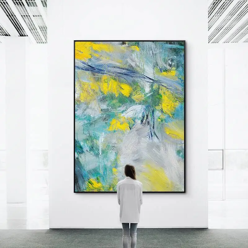 

Big Size Handmade Modern Abstract Oil Painting On Canvas for Room Wall Decor Landscape Painting Yellow Blue Picture Gift