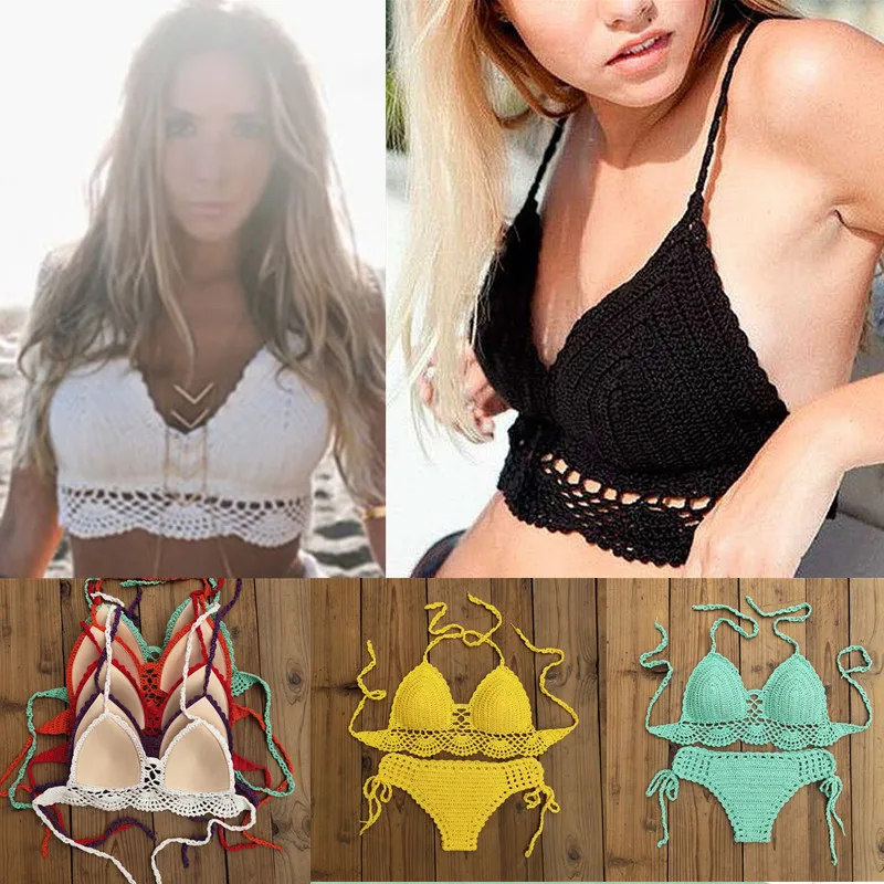  11 Color Hand Crochet Swimwear Push up Bikini Set Sexy Beach Swimsuit Suit