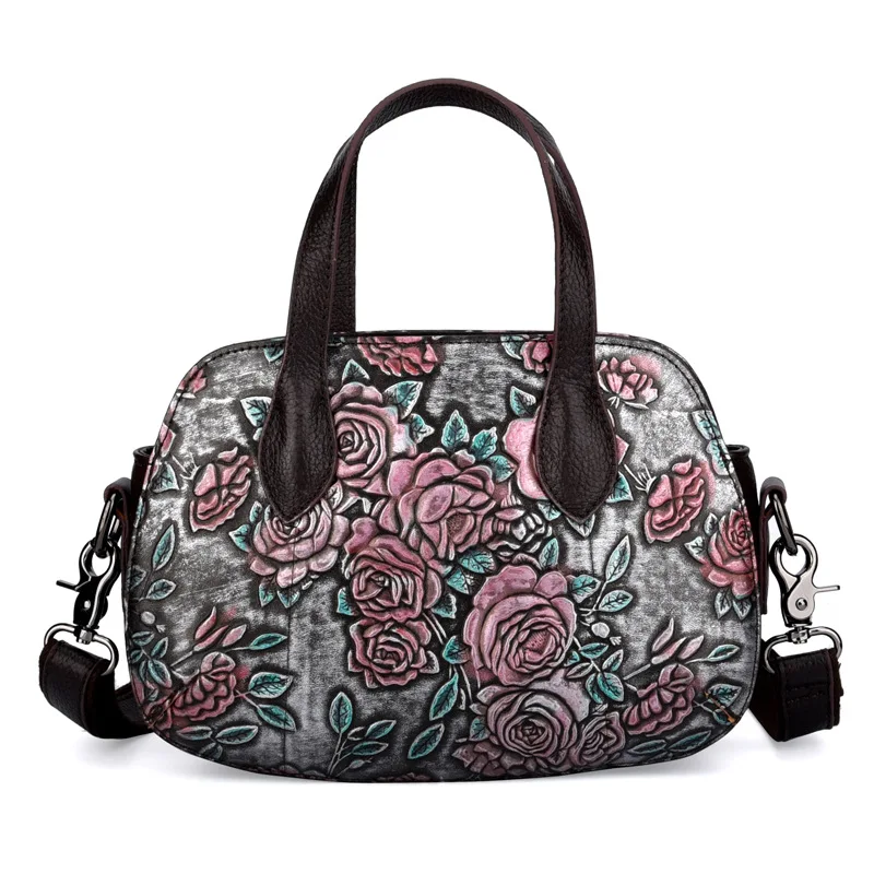 Женская сумка-тоут через плечо известных брендов, тисненая кожа, узор розы, Ретро стиль, женская сумка-мессенджер, сумки с верхней ручкой
