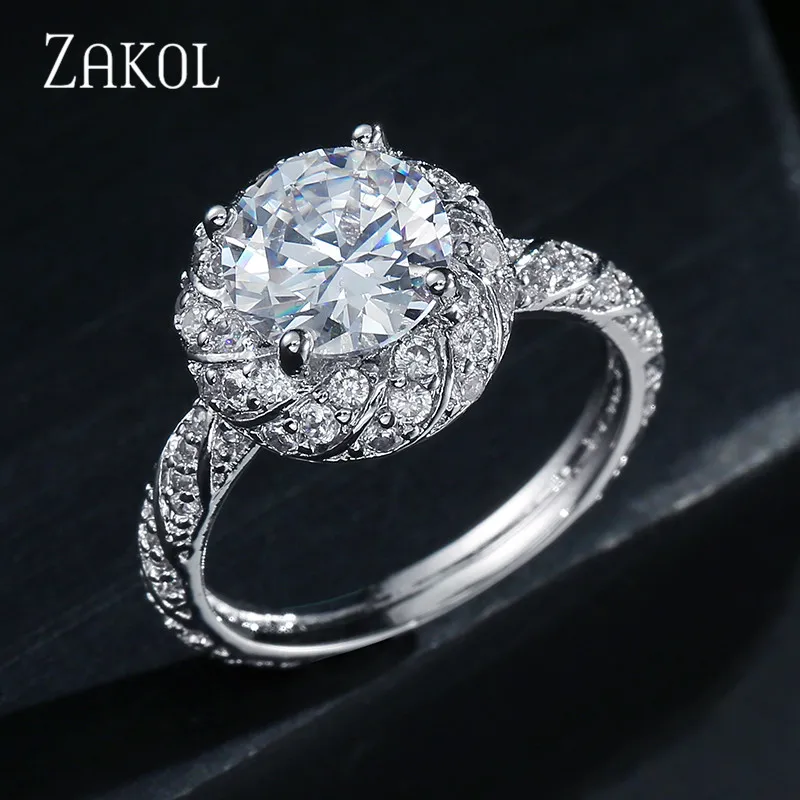 ZAKOL, модное женское свадебное кольцо, сверкающее, идеально, круглая огранка, циркониевый камень, Anneaux, Женские Ювелирные изделия для вечеринки, FSRP2044