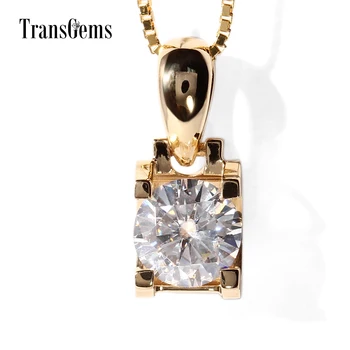 

TransGems 18K Yellow Gold 1 Carat 6.5mm Lab Grown Moissanite Diamond Solitaire Pendant Chain Necklace for Women