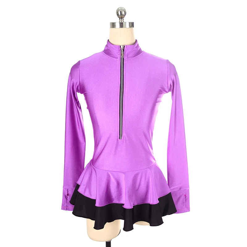 Women's Figure Skating Training Competition Top With Short Skirt Adult Rhythmic Gymnastics Long Sleeve Half Zip Thin Fabric
