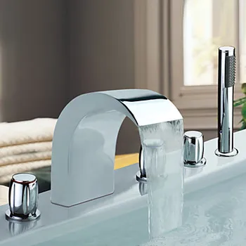

Chrome Roman Design Waterfall Bathtub Faucet 5PCS Mixer Tap With Hand Shower