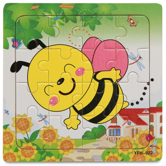 1Pcs Cartoon Bee/Giraffe Wooden Animal 3d Puzzle Jigsaw Wooden Montessori Toys For Intelligence Kids Baby Early Educational Toy 1