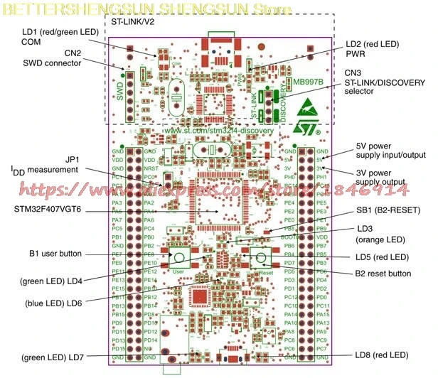 STM32 Дискавери доска stm32f4дискавери Stm32f4 комплект Cortex-m4 STM32 макетная плата St-link v2