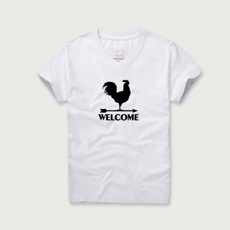 Animal Printed 2018 New Men's Short Sleeve Tshirts Welcome Printing Fashion Cock Pattern Pure Cotton V-Neck Tee Shirt | Мужская