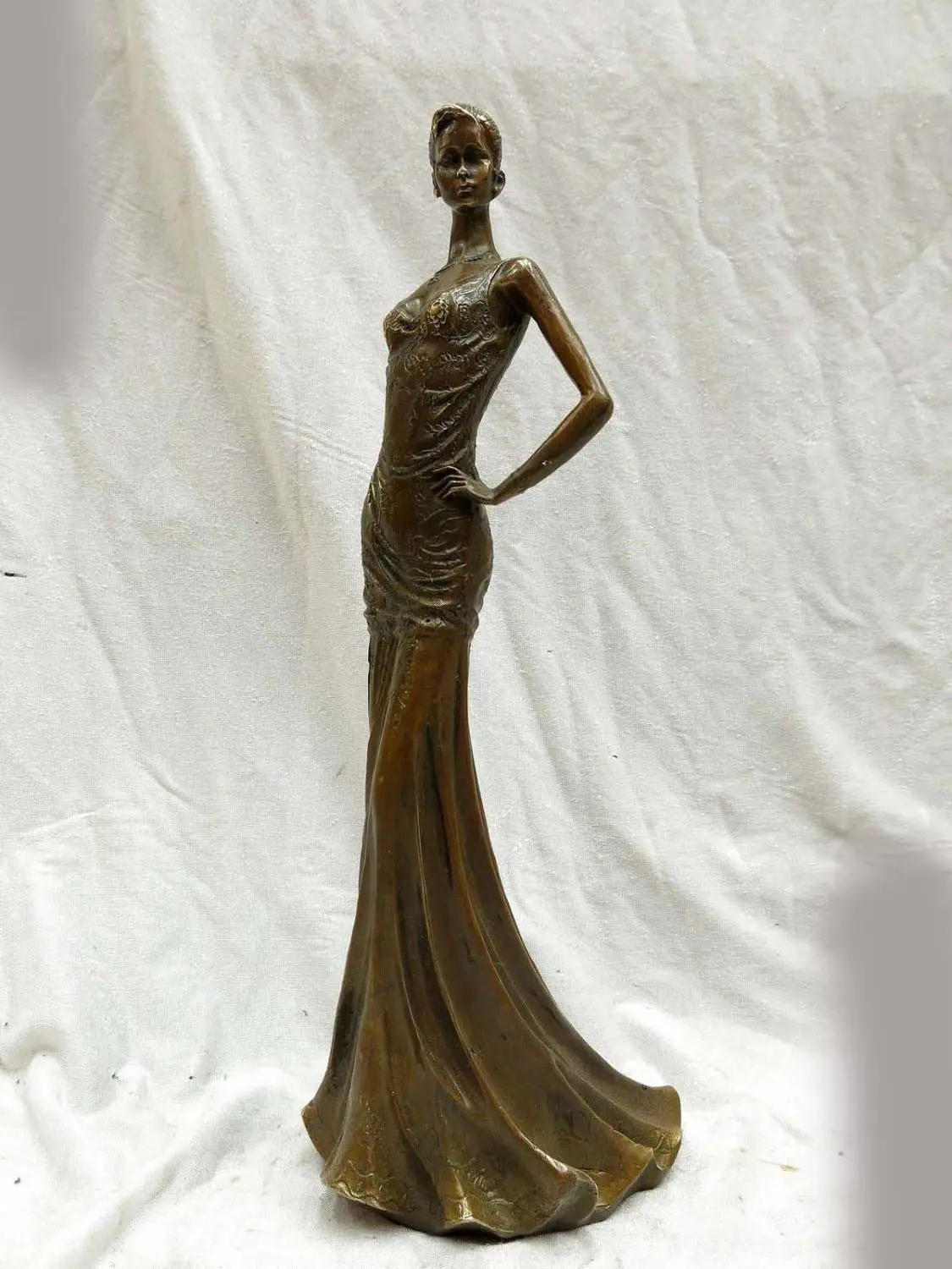 

15" China brass copper carved beautiful maxiskit belle Sexy beauty Figure Statue