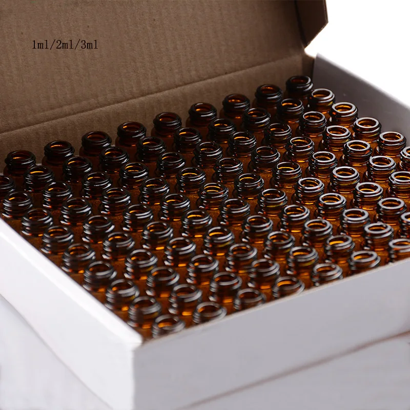 

100pcs Gift Package 1ml/ 2ml/3ml Mini Amber Glass Bottle with Orifice Reducer and Cap Small Essential Oil Vials