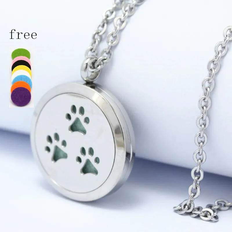 

Cat Dog Paw Hand 25/30mm Magntic Silver 316l Stainless Steel Aromatherapy Lockets Perfume Essentil Oil Diffuser Locket Necklace