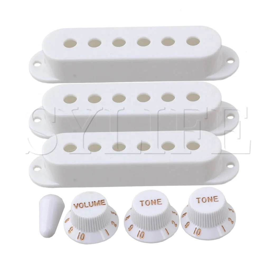 

Durable Guitar 3 Pickup Cover 1 Volume 2 Tone Knobs Switch tip Parts Set White