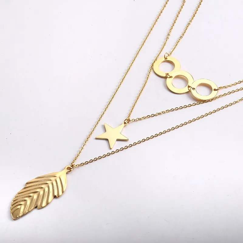RIR уникальное трехслойное многослойное ожерелье для женщин Bijoux Femme колье массивное ожерелье с подвеской Длинная цепочка ожерелье s