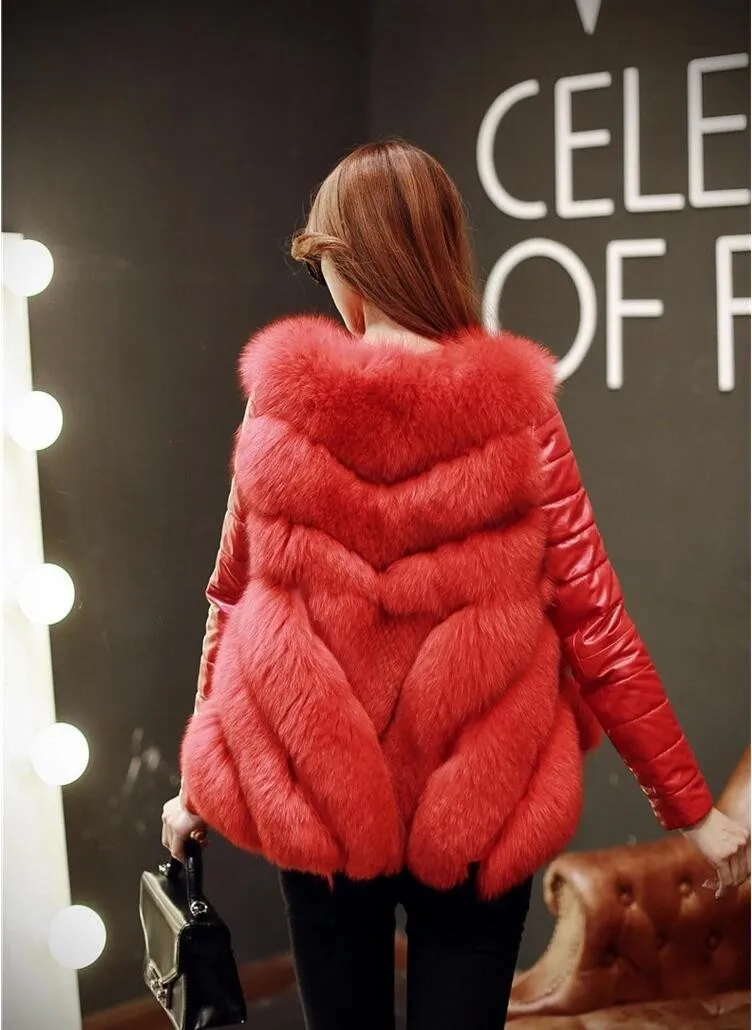 Зимняя Высокая мода женский роскошный искусственный мех пальто Socialite Толстая теплая кожаная куртка парки наивысшего качества для женщин s-xxl