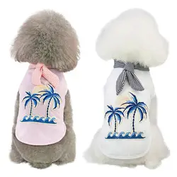 Домашнее животное весна лето кокосовое дерево вышитый жилет маленький средний собаки Короткие рукава футболка для плюшевый пудель одежда