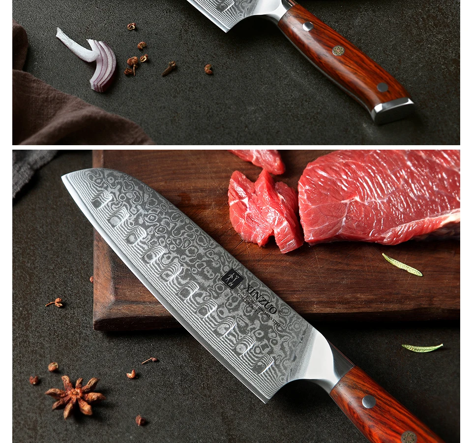 XINZUO 7 ''дюймовый кухонные ножи santoku 67 слоев Дамасская сталь Нож шеф повара дело с мясом фрукты овощи Палисандр Ручка