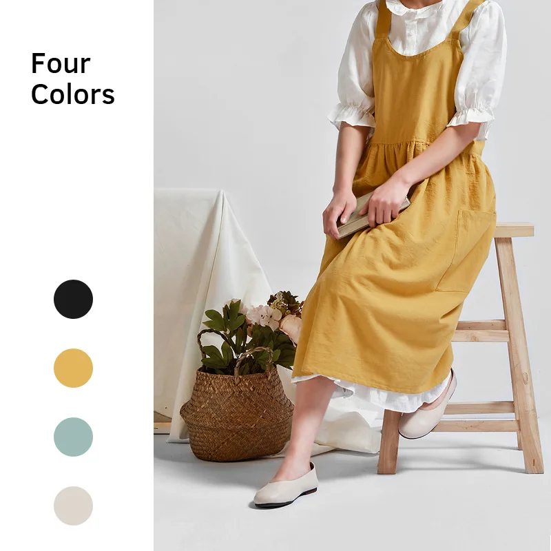 

New washable cotton linen Kitchen Apron For Cooking Baking Flower Shop Pinafore work clean aprons for woman uniform lady Dress