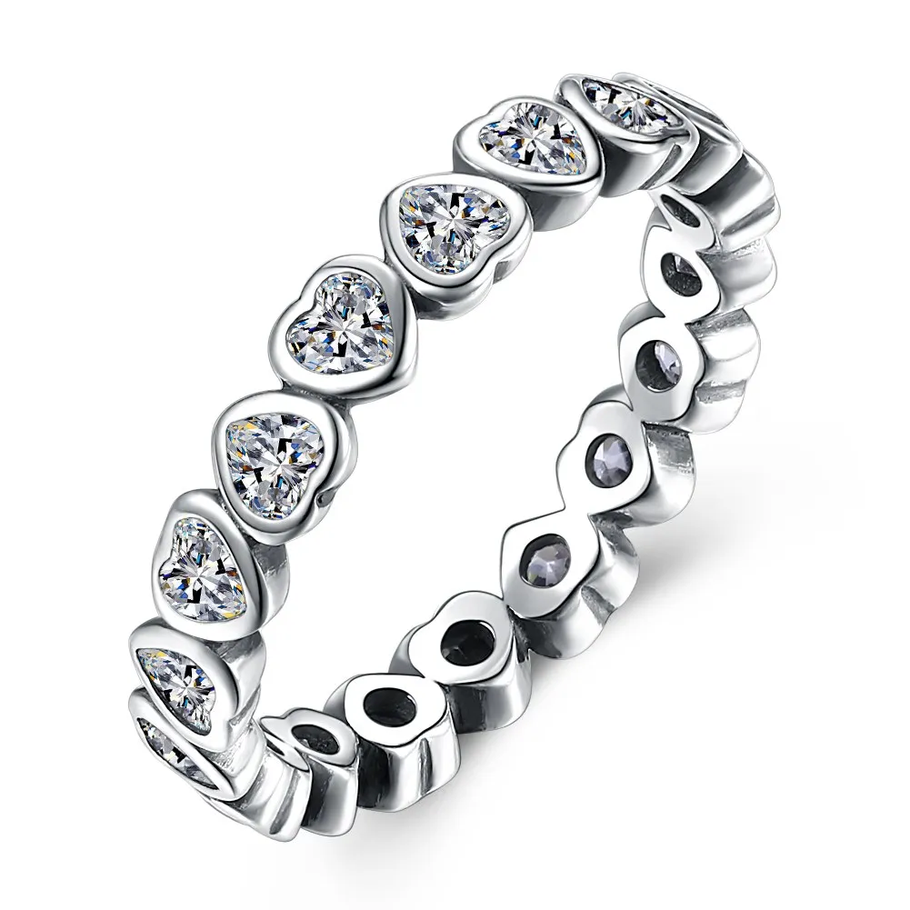 

Authentic 925 Sterling Silver Pan Ring Forever More Love Heart With Crystal Rings For Women Wedding Party Gift Fine Jewelry
