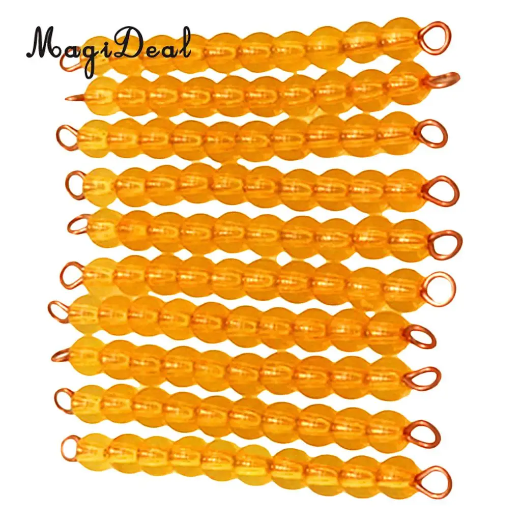 MagiDeal 10Pcs Orange Montessori Maths Material Ten Beads Bar for Classroom Home School Kids Educational Mathematics Toy Gift