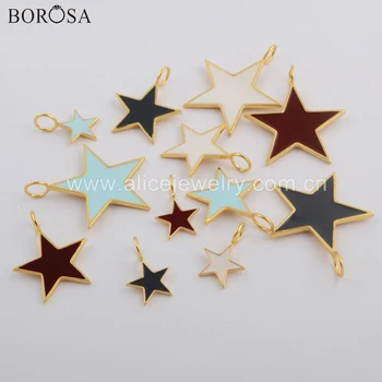 

BOROSA 20PCS Star Gold Color Rainbow Pendant Mixed Colors Paint Pendant Beads for Necklace & Earrings Jewelry WX1102