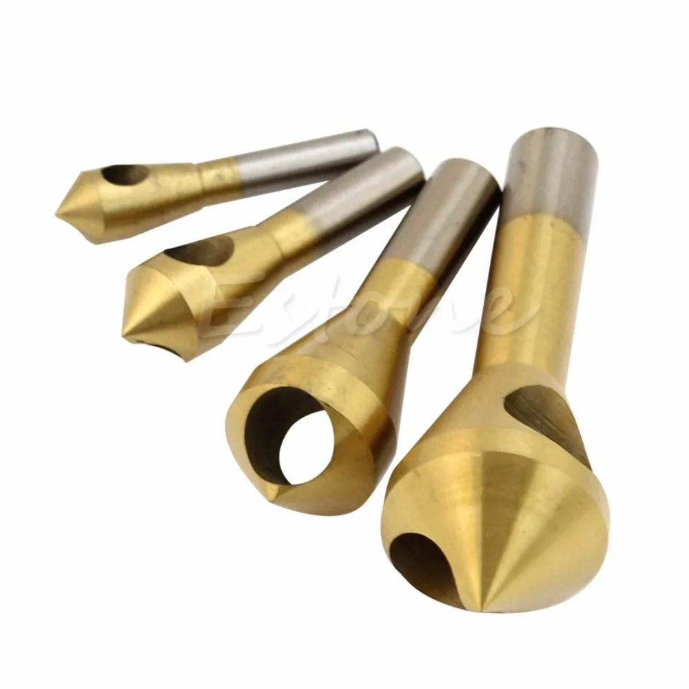 G104 New 4x Chamfer Countersink Deburring Drill Bit Set Crosshole Cutting Metal Tool Gold