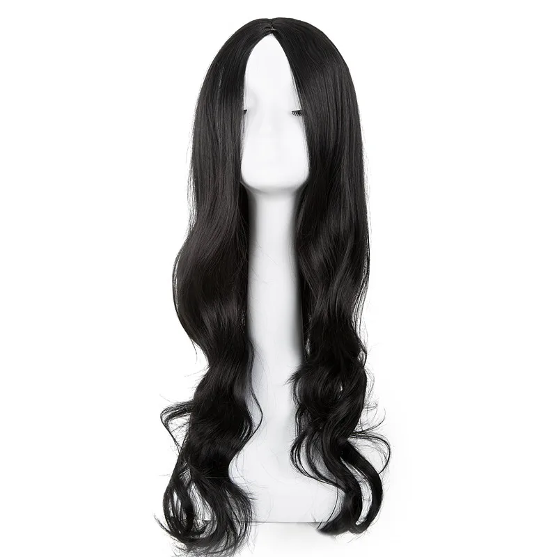 Черный парик Fei-Show синтетический термостойкий длинный кудрявый средняя часть линии волос костюм Cos-play Хэллоуин карнавальные вечерние парики