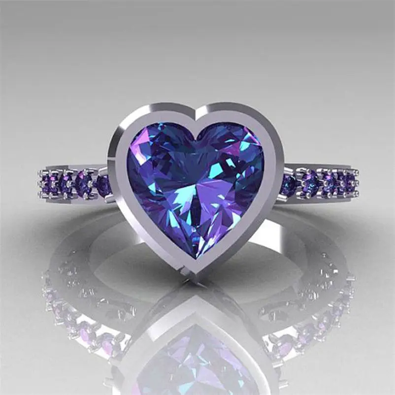 ZN фиолетовое циркониевое Кристальное кольцо для женщин в форме милого сердца отличное качество красивые ювелирные изделия романтический подарок на день Святого Валентина - Цвет основного камня: As photo