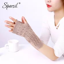 Sparsil, женские вязаные кашемировые перчатки без пальцев, на пол пальца, на запястье, для защиты рук, шерстяные варежки, Осень-зима, твист, теплые, длинные перчатки, 22 см