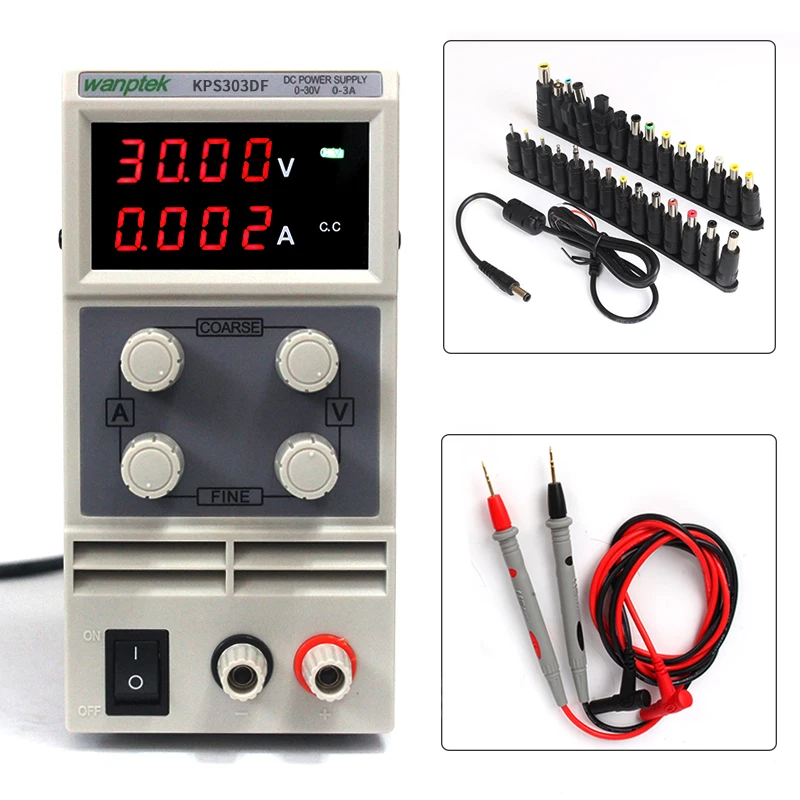 

Mini Laboratory Adjustable Digital DC Power KPS303DF, 24Bit Terminal Head Connector Needle Tip Tester Probe DC Power Supply