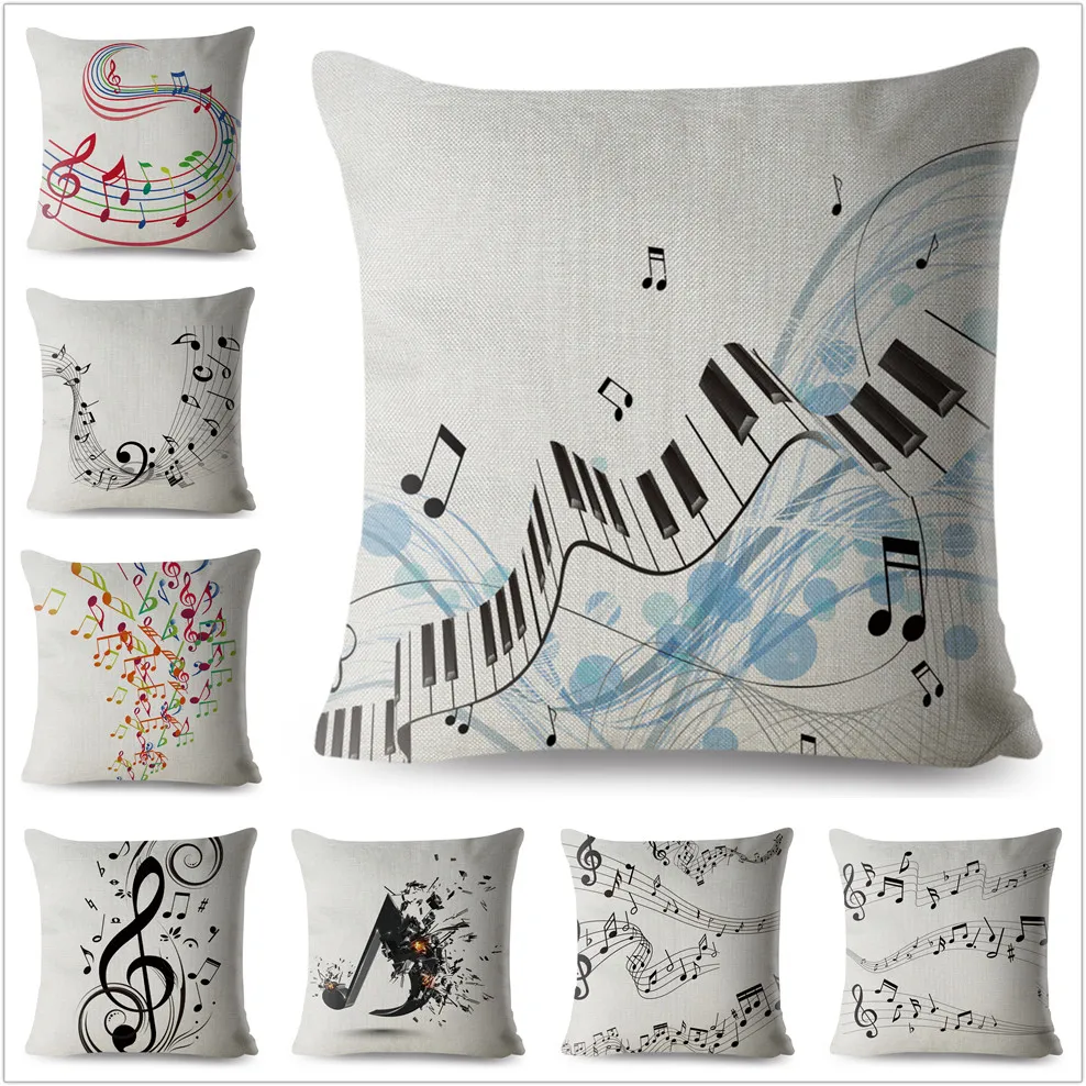 Music Theme Musical Note Print Throw Pillow Case 45*45cm Square Cushion Cover Cotton Linen