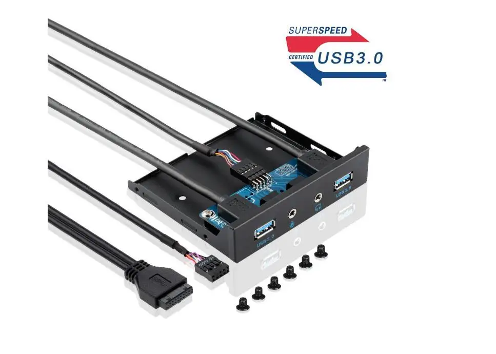 

LBSC3.5" Floppy Bay High Speed 5 Gbps 20Pin 2 Port USB 3.0 Hub HD Audio 3.5mm Earphone Jack Mic Interface PC Front Panel Adapter