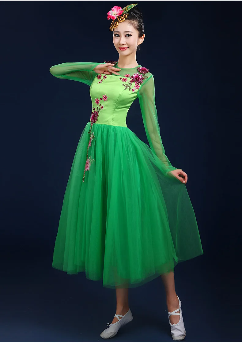 Большой хор платье с длинной юбкой Костюмы для женщин Современный открытие танец широкая юбка новая одежда для взрослых