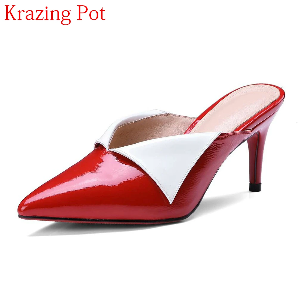 

2018 genuine leather slingback mixed colors mules summer shoes pointed toe high heels office lady elegant party women pumps L02