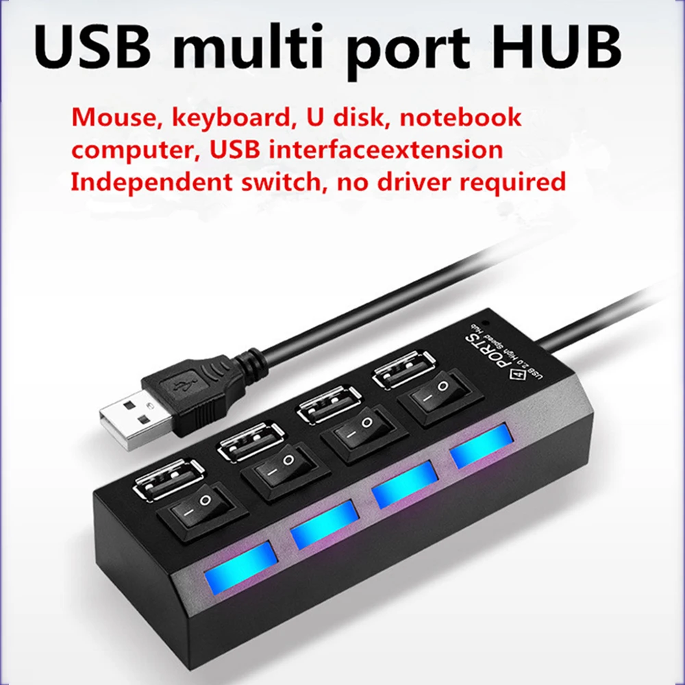 Usb-хаб 2,0 мульти USB 2,0 концентратор высокоскоростной светодиодный 4/7 портов usb-разветвитель для пк, компьютера, аксессуаров, ноутбука с вкл/вкл