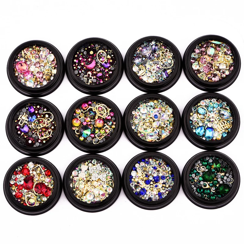 

nail decals Fashion Nail Art Rhinestones Glitter Diamonds Tips Mixed 3D Tips DIY Decoration diamond sticker for nail 0107