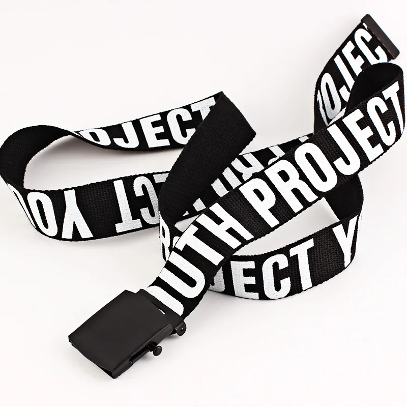 

Men Women Fashion Letter Belt Automatic Buckle Canvas Belt Gothic Harajuku Jeans all-match Long Belts Waistband