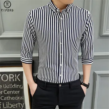 

Business Casual Shirts 2019 New Hot Shirt Men Summer Three Quarter Sleeve Men Shirt Striped Camisa Masculina Streetwear Blouse