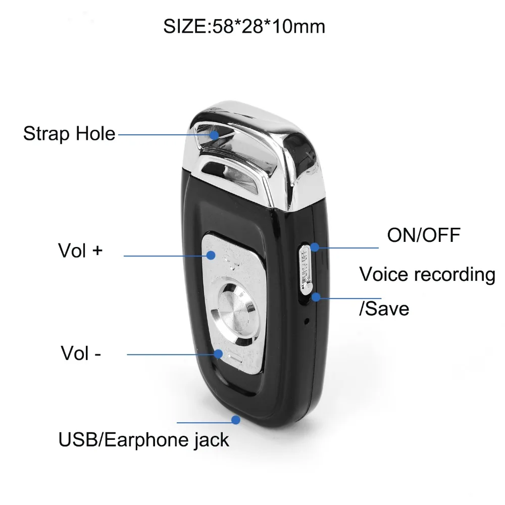 Мини брелок Диктофон профессиональный цифровой 8 Гб HD шумоподавление время записи голоса MP3 музыкальный плеер для бизнеса