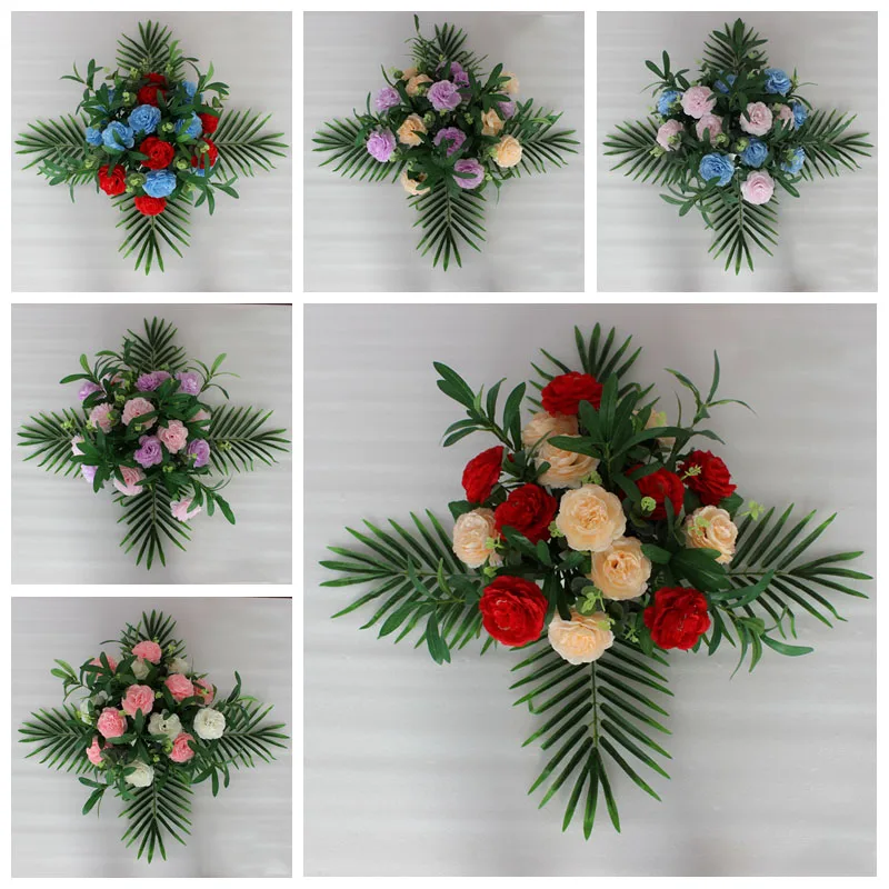 Flone Artificial New Wedding Road Lead Wedding T Stage Decoration Flower Arrangement Forest Series Red Hydrangea Rose Flower Row (5)