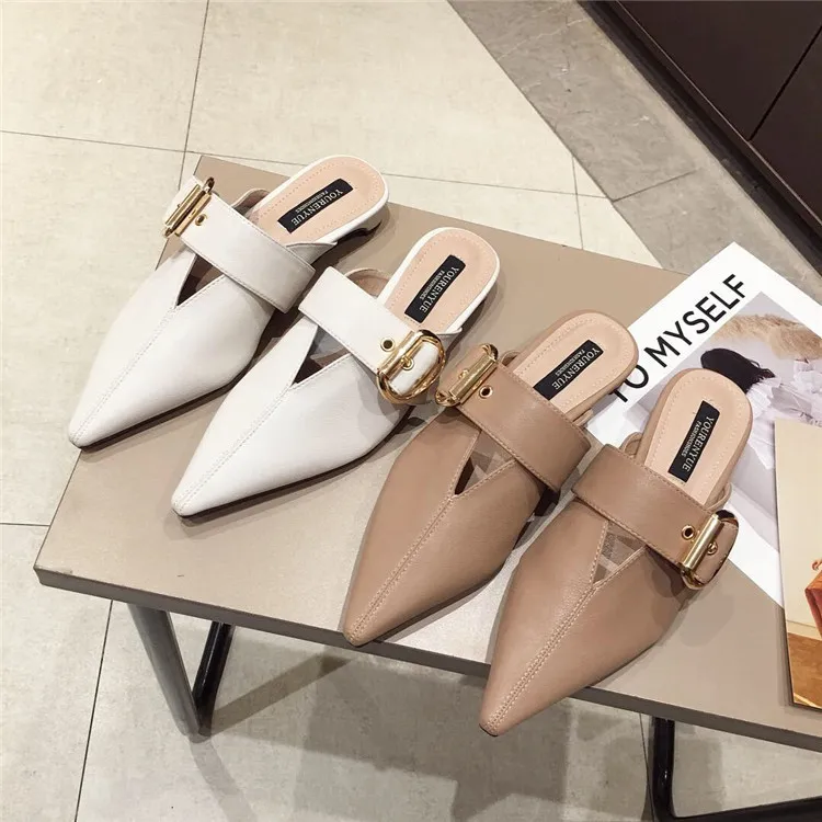 

Fabric slipper spring Low closed toe women Rome Fashion Hoof Heels loafer slides woman gladiator modis mule loafer closed toe