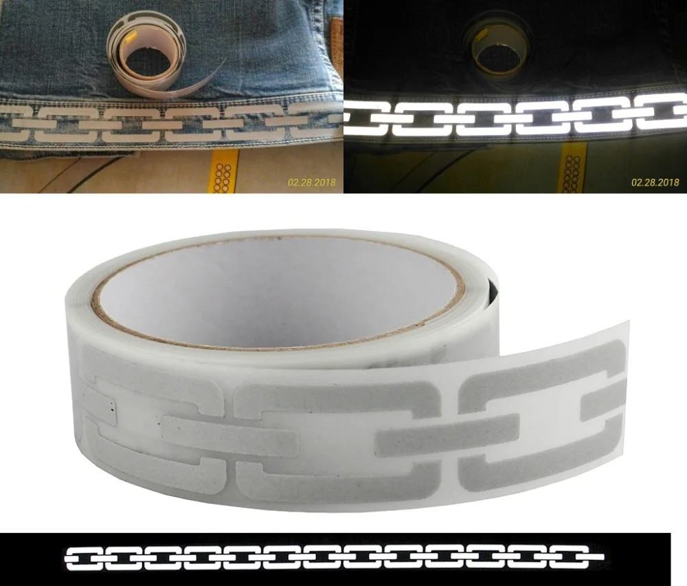

High Visibility Safely Silver Reflective Tape Iron On Fabric Clothes Heat Transfer Vinyl Film Zipper DIY M31 25mm*1m