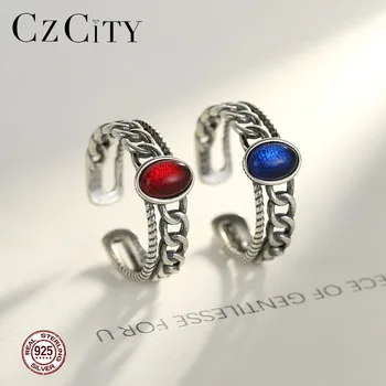 

CZCITY Popular 925 Silver Open Rings for Women Party Dating Prong Setting Colorful Adjustable Female Fine Jewelry Christmas Gift