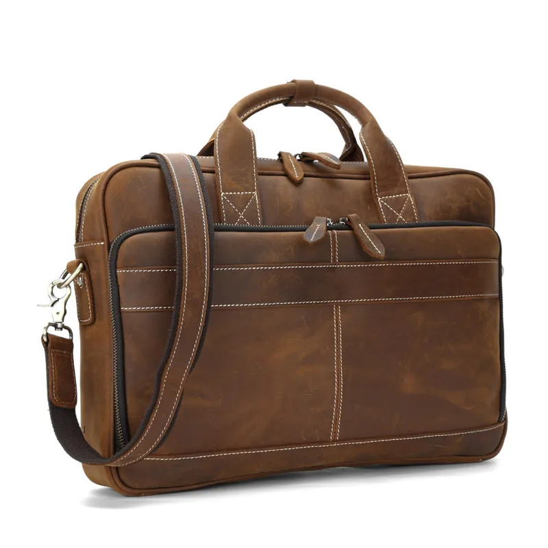

Nesitu Vintage Brown Genuine Crazy Horse Leather A4 Office 14'' Laptop Men Briefcase Business Messenger Bags Portfolio M8903