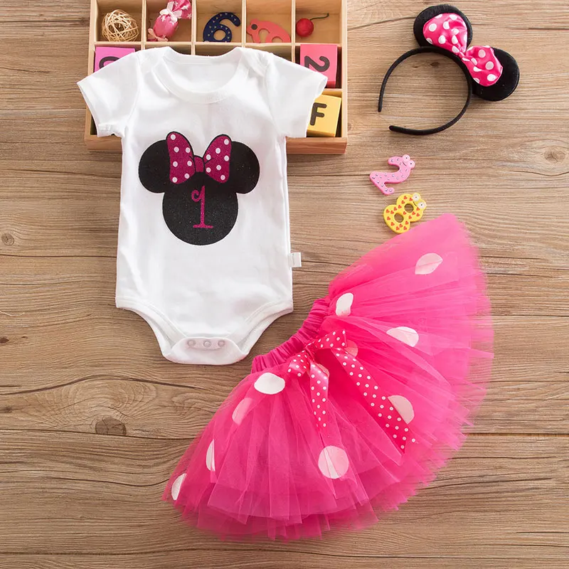 Minnie Dress Baby With Cute Mouse Headband 1 Year Girl Baby Birthday Dress 2nd Birthday Outfit Cartoon Minnie Dresses For Babies