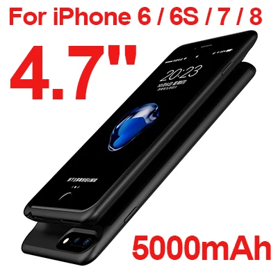 Чехол для аккумулятора для iPhone 6 s 6s 7 8 5000/7000 мАч, внешний аккумулятор, чехол для зарядки iPhone 6 6s 7 8 Plus, чехол для внешнего зарядного устройства - Цвет: Black For i6 6s 7 8