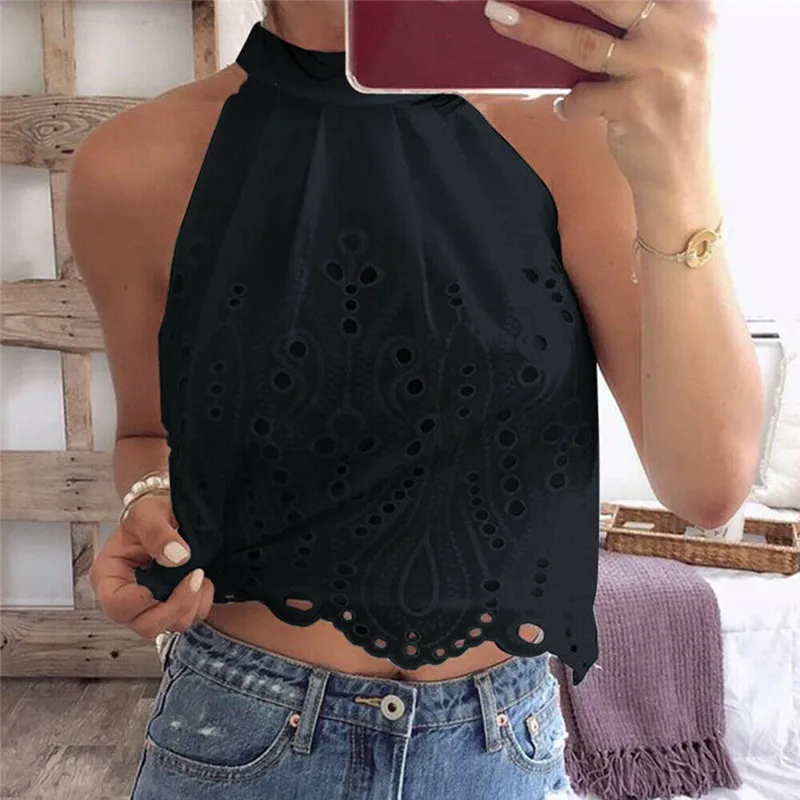 

Feitong Women Tank Tops Female Halter Neck Cami Vest T Shirt Clothes Ladies Summer Black Beach Party Tops Blusa Tee XS-XXL
