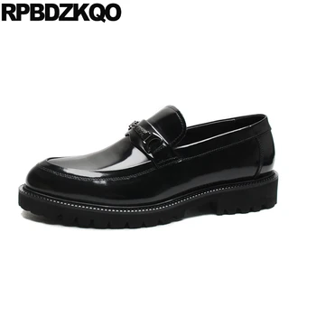 

Men Black Patent Leather Real Elegant Loafers Italian Casual Genuine Brand Burgundy Metal Handmade Shoes European Prom Dress