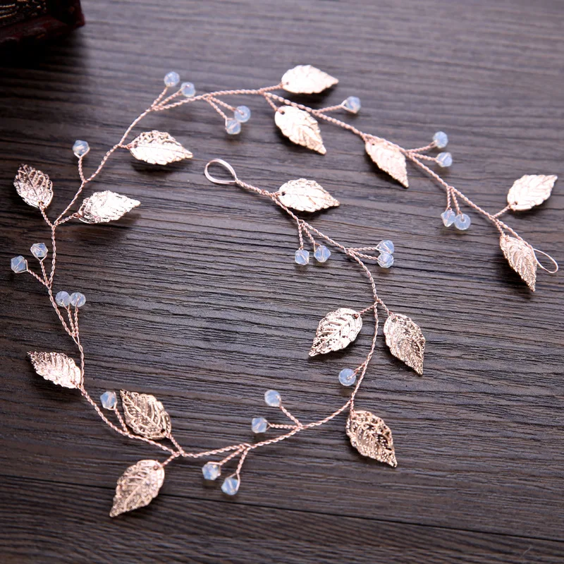 

Wedding Decoration Bridal Hair Accessories Handmade Bridal Hair Ribbons Rose Gold Leaf Head Wedding Accessories