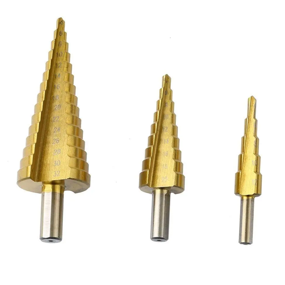 Power tool hand accessories drill aiguille 3PC HSS high-speed steel Step Cone Bit Set Titanium Metric Hole Cutter 4-12/20/32mm Power tool hand accessories drill aiguille 3PC HSS high-speed steel Step Cone Bit Set Titanium Metric Hole Cutter 4-12/20/32mm