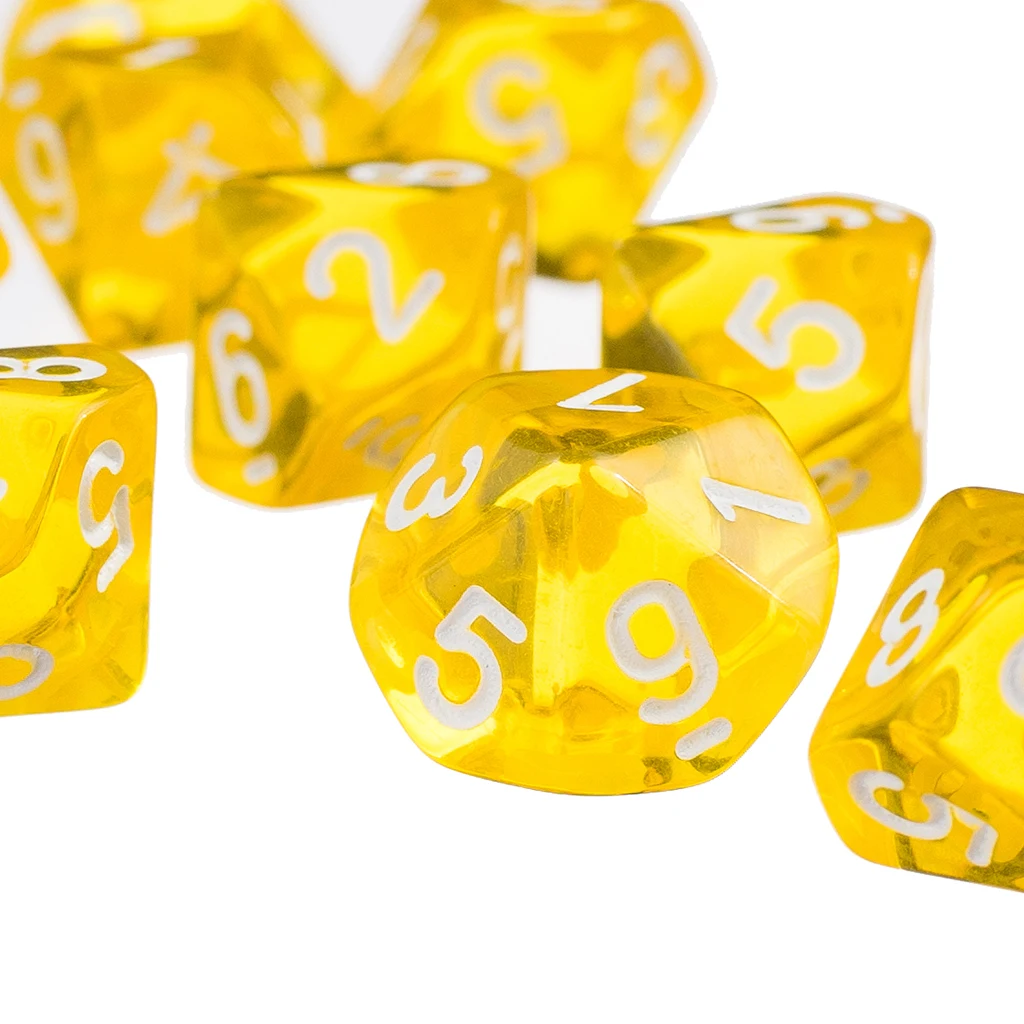 3 cm Plastic D10 Yellow Ten Sided Gem Dice for RPG Dungeons Dragons Games Set of 10 Dice