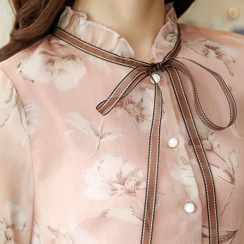  Fashion 2019 Autumn women tops long sleeve print chiffon women blouse shirt casual OL blouse ladies