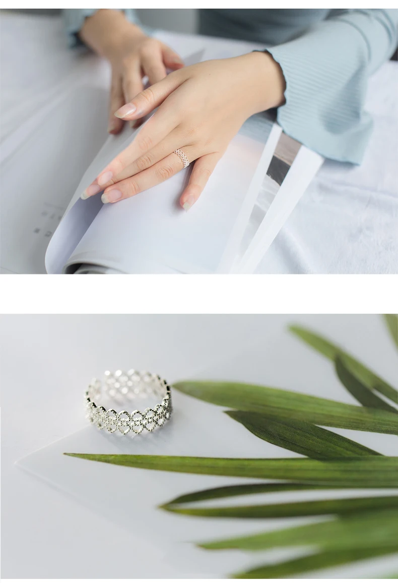 Корейский Дизайн S925 стерлингового серебра простой моды Кружева Полые Сердце Открытое кольцо ювелирные изделия для женщин